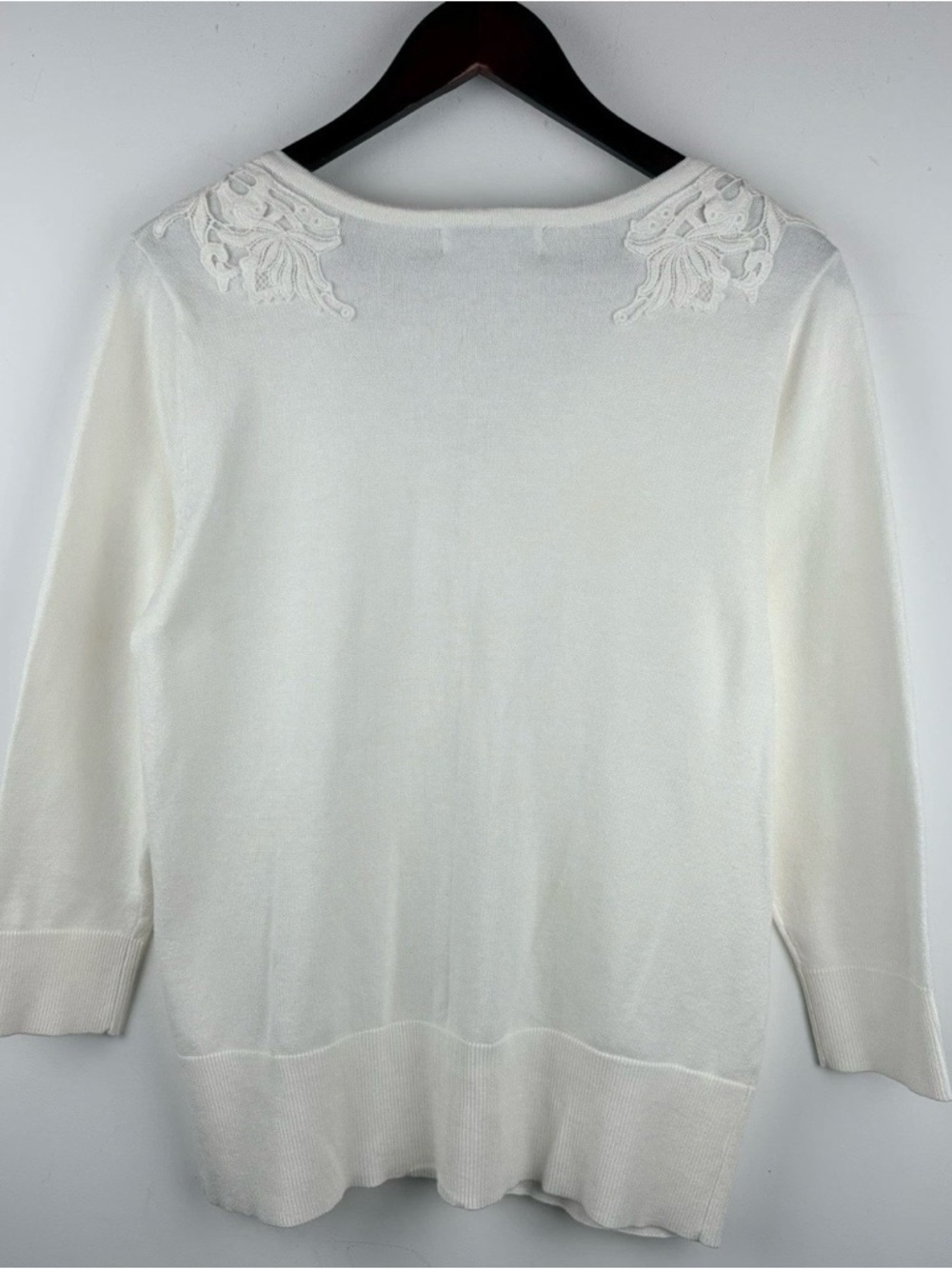 Women’s Vintage Crochet Embroidered Zip Cardigan Sweater Ivory Boho Cottage Sz L - Picture 7 of 8